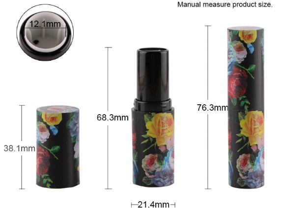 12.1mm Matt Black with Flowers Lipstick Tube - Click Image to Close